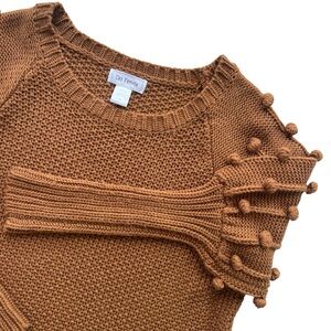 Ces Femme Womens M Camel Brown Pom Pom Balloon Sleeve Chunky Knit Sweater 112949